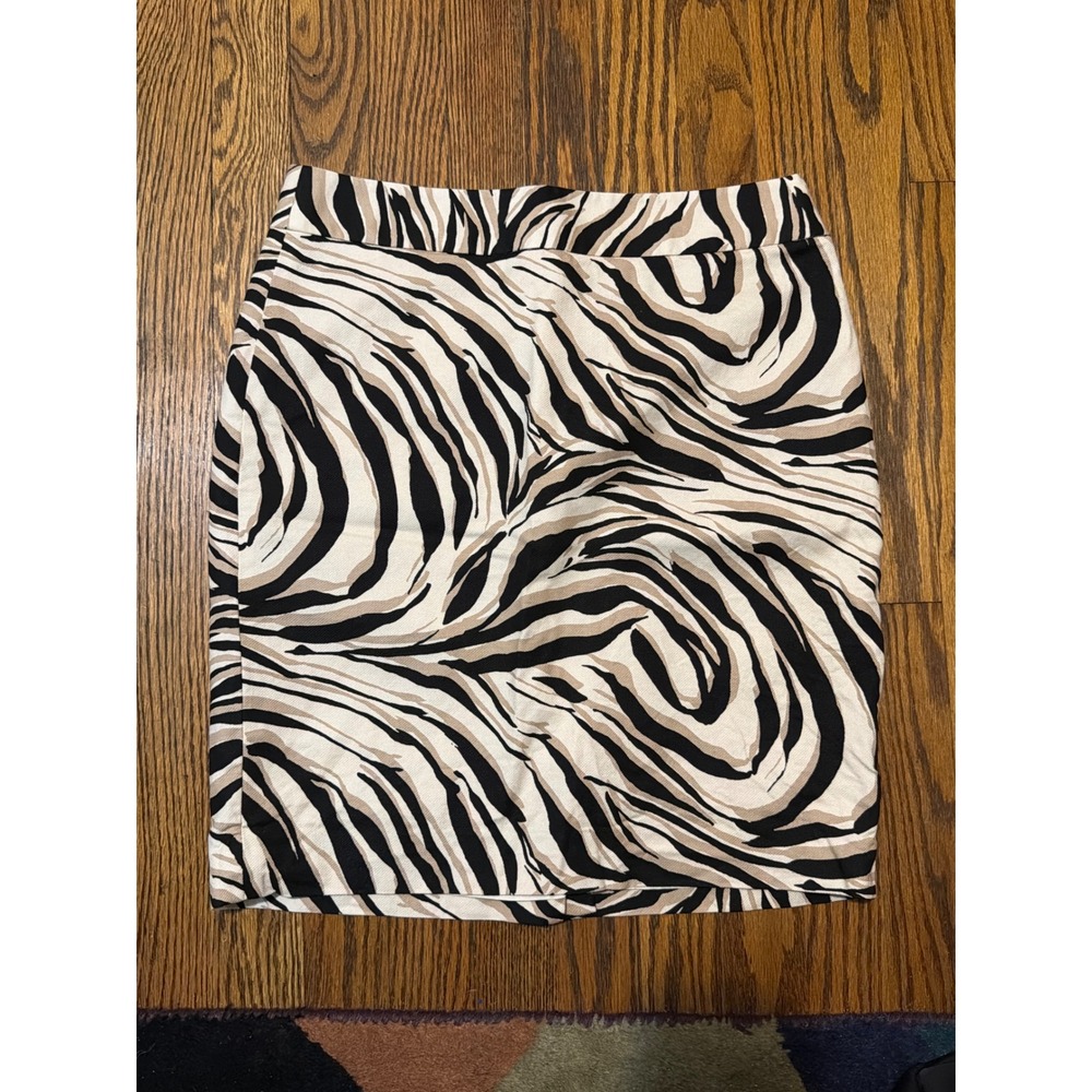 Ann Taylor LOFT Zebra Animal Print Pencil Skirt Black Tan White Size 6